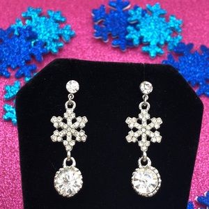 Snowflake Rhinestone Silver Fancy Formal Frozen Winter Theme Post Drop Earrings
